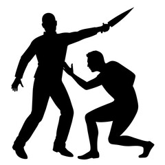 a killer man holding a knife in hand attacking a victim man silhouette