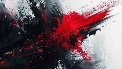 triking black and white abstract composition with bold splashes of crimson red for an edgy, avant-garde art show