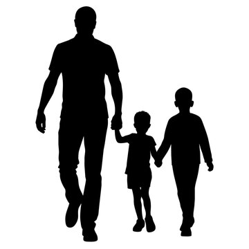 A father is walking holding his son vecor silhouette black color (3)