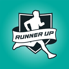 Runner shield with ribbon logo vector graphic illustration on background