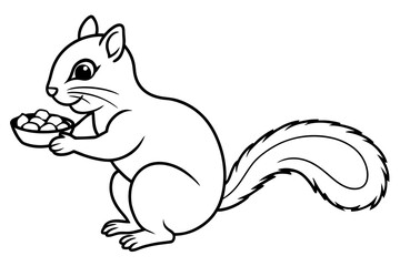 chipmunk eating nuts near nut platter vector silhouette illustration 