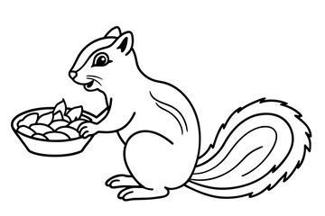 chipmunk eating nuts near nut platter vector silhouette illustration 