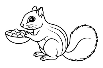 chipmunk eating nuts near nut platter vector silhouette illustration 