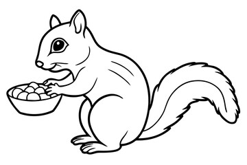 chipmunk eating nuts near nut platter vector silhouette illustration 