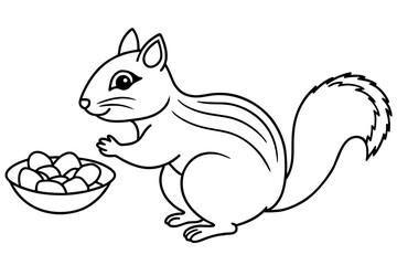 chipmunk eating nuts near nut platter vector silhouette illustration 