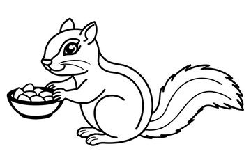 chipmunk eating nuts near nut platter vector silhouette illustration 