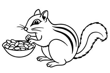 chipmunk eating nuts near nut platter vector silhouette illustration 