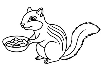 chipmunk eating nuts near nut platter vector silhouette illustration 
