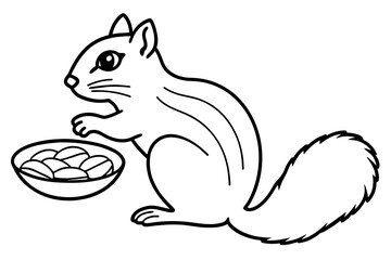 chipmunk eating nuts near nut platter vector silhouette illustration 
