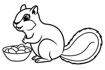 chipmunk eating nuts near nut platter vector silhouette illustration 
