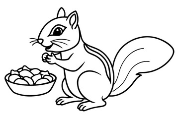 chipmunk eating nuts near nut platter vector silhouette illustration 