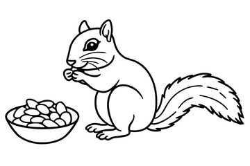 chipmunk eating nuts near nut platter vector silhouette illustration 