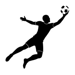 Fototapeta na wymiar vector silhouette of a fit male soccer player goalkeeper catching a ball in mid-air
