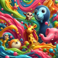 Obraz premium Zoo Wonders: Cute Oil Painted Animals Background