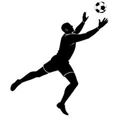 vector silhouette of a fit male soccer player goalkeeper catching a ball in mid-air