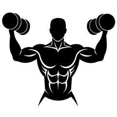 Young Muscular Man Lifting Weights vector silhouette black color illustration