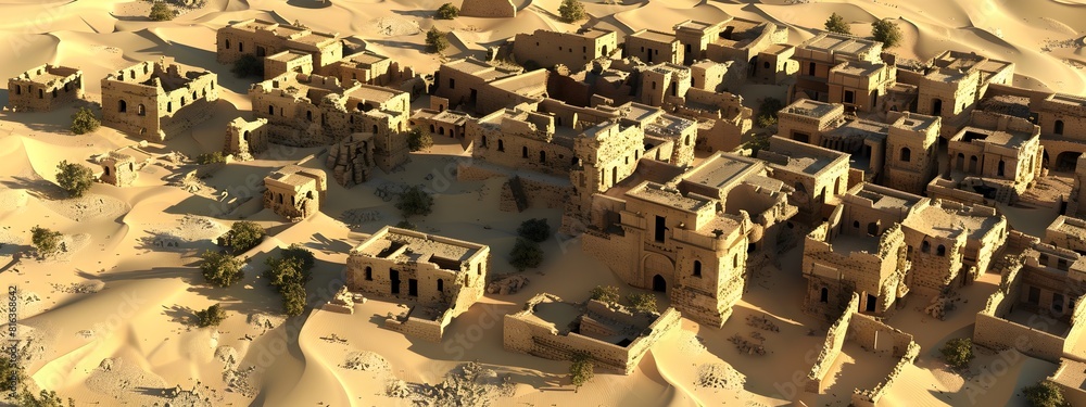 Poster frequency of architectural ruins visualized in a geometric d render