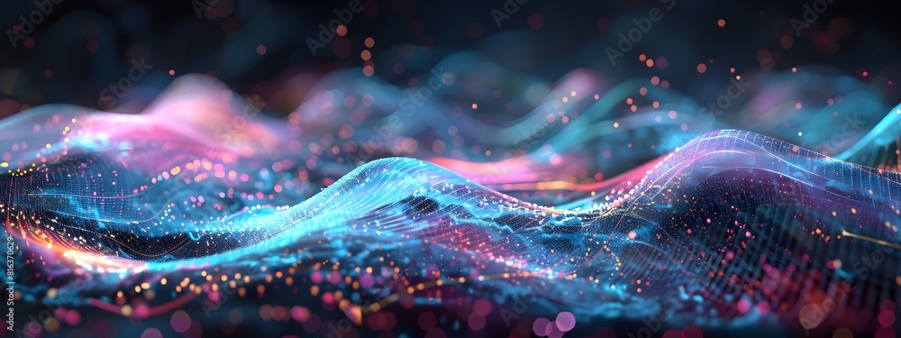 Poster quantum physics animation wave packet scattering and frequencies dispersion