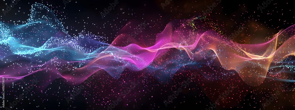 Poster quantum physics animation wave packet scattering and frequency spreading