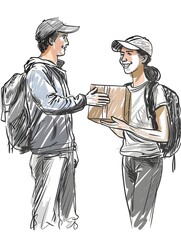 Modern Convenience Delivery Courier Handing Over Package to Smiling Customer