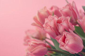 pink tulips in a garden Beautiful Composition of Spring Flowers: Bouquet of Pink Tulips with Copy Space for Text