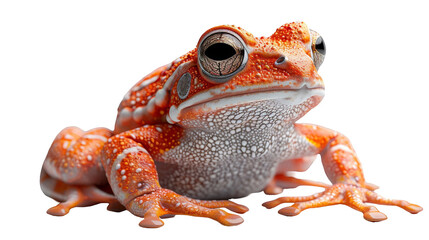 a close up of a frog with a white and orange body, transparent background png