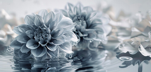 Minimalist backdrop Dahlia blooms suspended in ice.