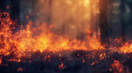 Intense Forest Fire with Harsh Lighting, Blurred Background