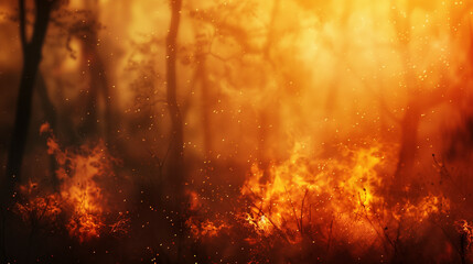 Intense Forest Fire with Harsh Lighting, Blurred Background