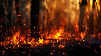 Intense Forest Fire with Harsh Lighting, Blurred Background