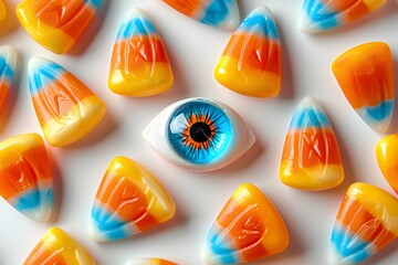 A close up of candy with an eye on it