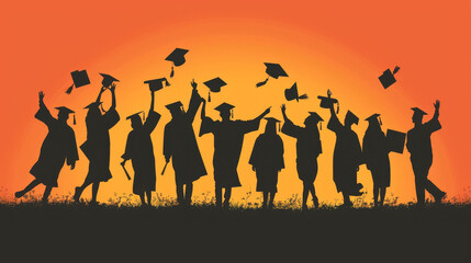 Fototapeta premium Happy students throwing graduation caps in the air