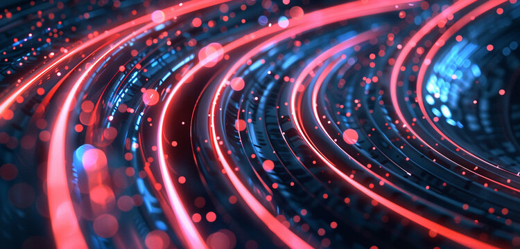 Deep sophistication in a technology theme neon coral and midnight blue circles blend vibrantly.