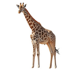 Obraz premium a giraffe standing in the desert looking at the camera, transparent background png