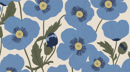Ready-to-Print Repeatable Himalayan Blue Poppy Patterns - Vector Illustration