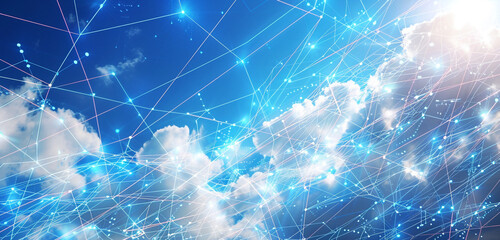 Sky blue logistics and tech network visualization.