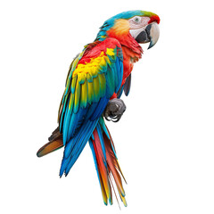 Fototapeta premium a colorful parrot perched on a branch against a white background, transparent background png