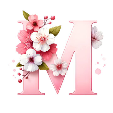 3d letter M with cherry blossom
