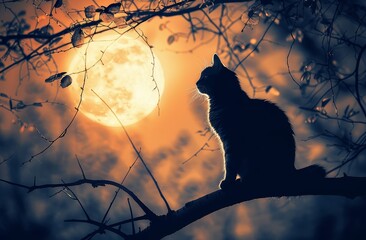 The silhouette of the cat is outlined against the sky.