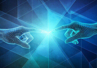 科学技術の概念で指で光の画面を操作する