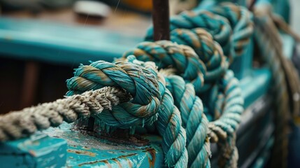 Fototapeta premium Boat ropes in close up