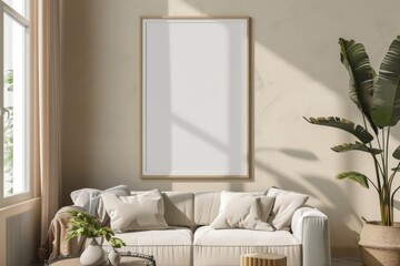Poster Mockup in Minimalist Scandinavian Interior created with Generative AI