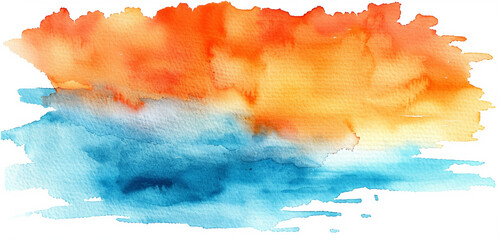 Sky blue & sunset orange watercolor stains.