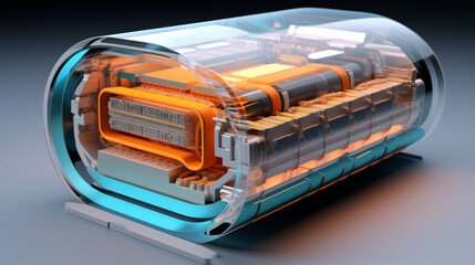 A futuristic looking device with a blue and orange color scheme