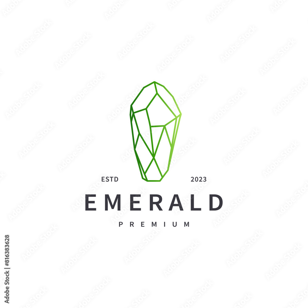 Wall mural emerald gem logo design with line art style 3