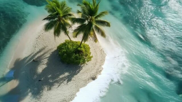 Peque ilha tropical com duas palmeiras e ondas domar nas areais da praia