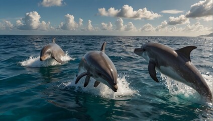 Witness the playful antics of dolphins as they leap through the sparkling waters of the Caribbean Sea ai_generated