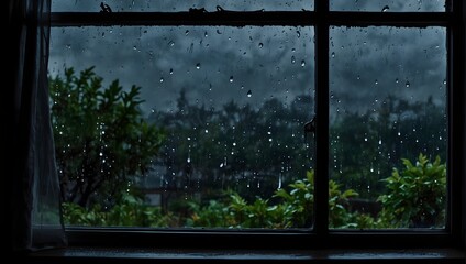 The soothing melody of raindrops tapping against a windowpane, nature's lullaby on a stormy night ai_generated