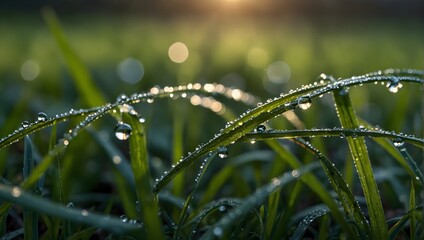 The delicate beauty of dewdrops clinging to blades of grass in the early morning light ai_generated