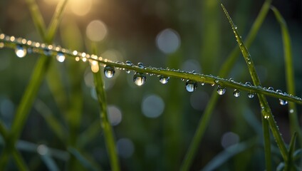 The delicate beauty of dewdrops clinging to blades of grass in the early morning light ai_generated
